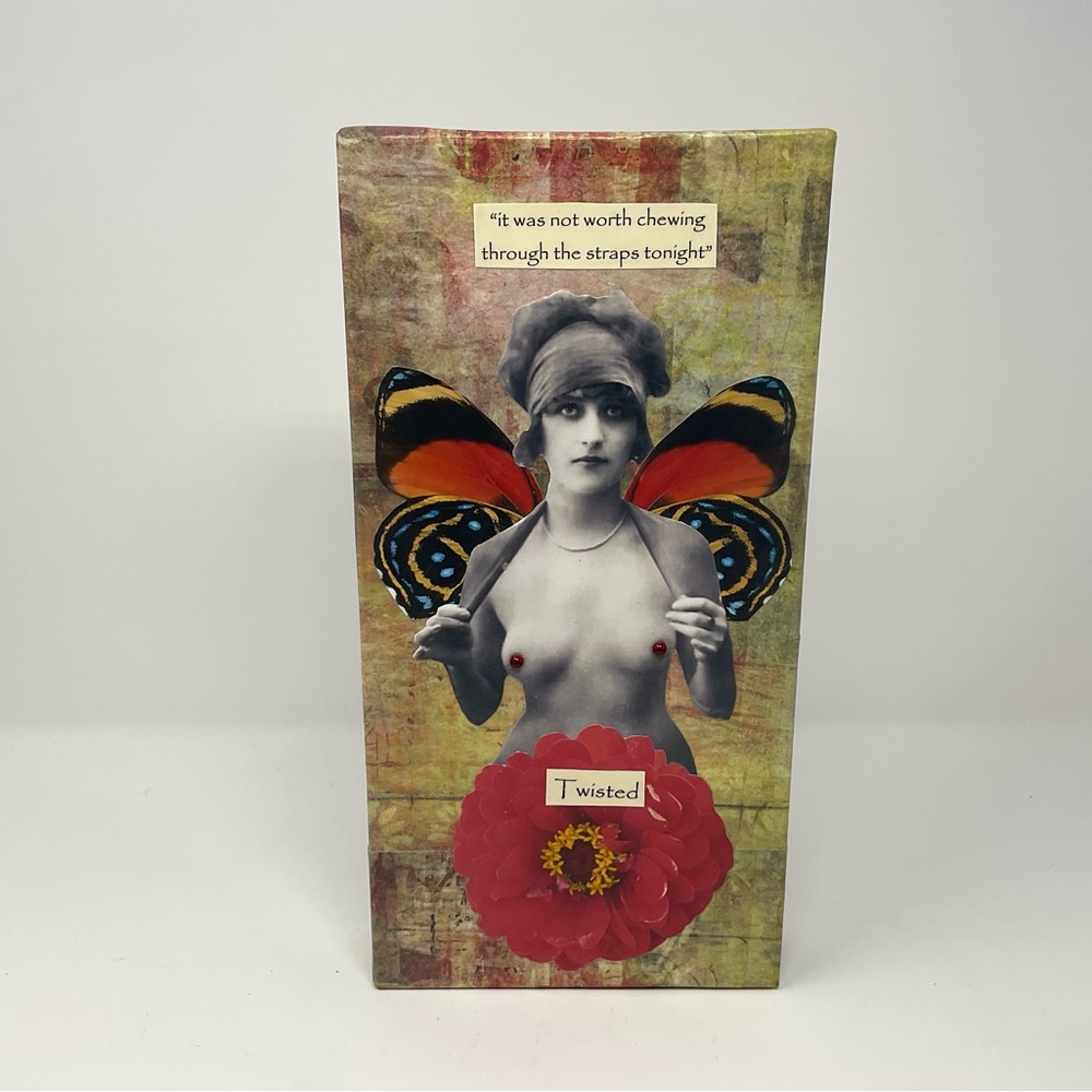 VINTAGE ART DECO WOMAN BUTTERFLY FLORAL ART CANVAS